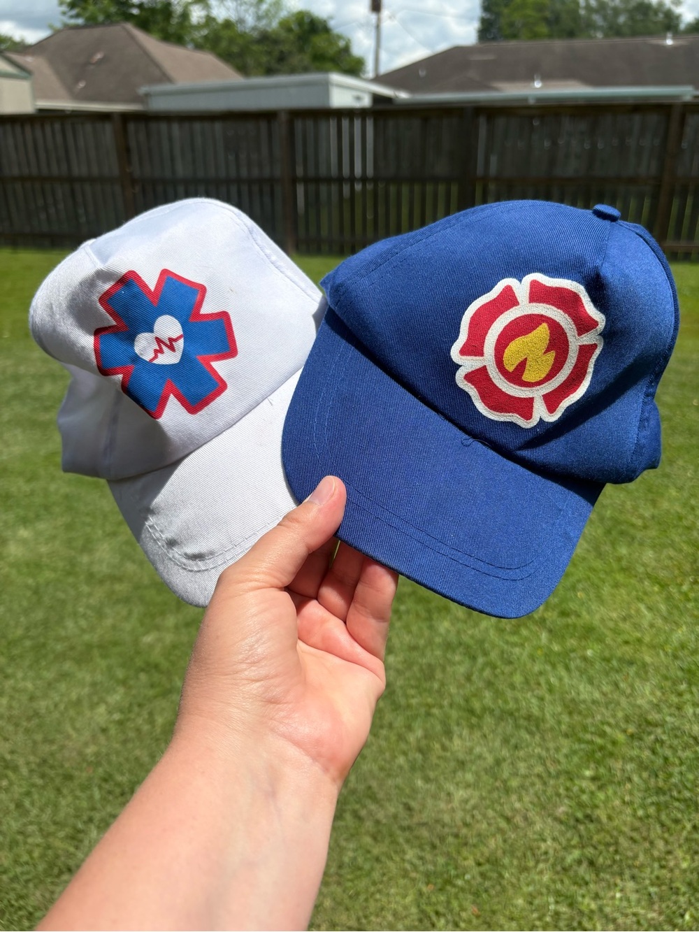 2 boys ball caps with Medical & Fire symbols GUC Adjustable back Unbranded